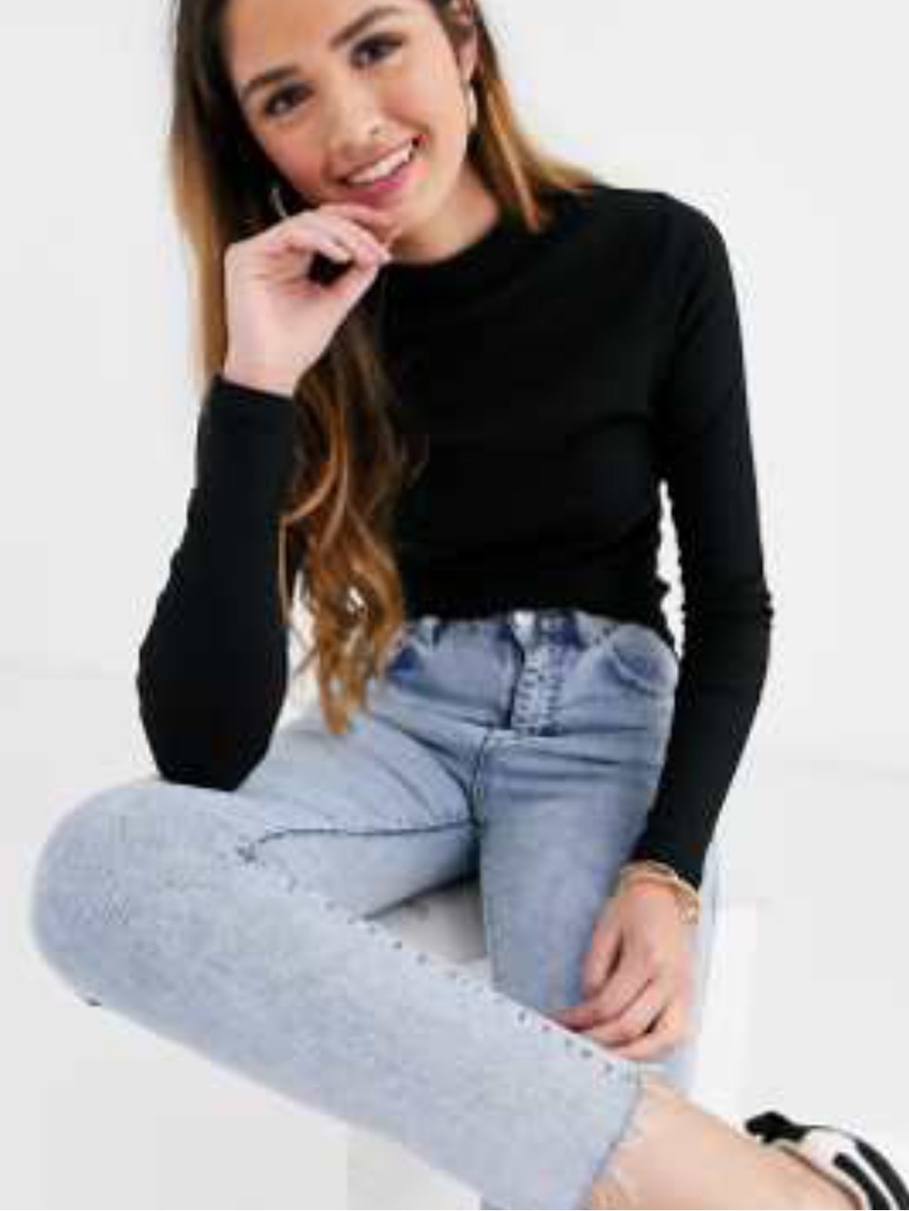 New Look Black Ribbed Mock Neck Top